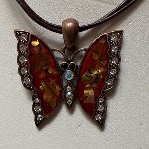 Butterfly Pendant Brass and Enameled with Rhinestones   Pendant Only!!